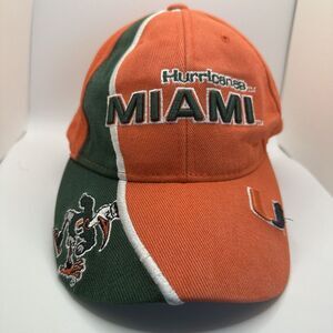 Colosseum Miama Hurricanes Hat Cap Orange Green Strap Back College  Embroidered